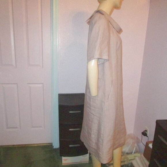 NWT Oda Lux LINEN Midi Size XL 44 DRESS Lavender COWL NECK Short Sleeve POCKETS - Picture 7 of 12